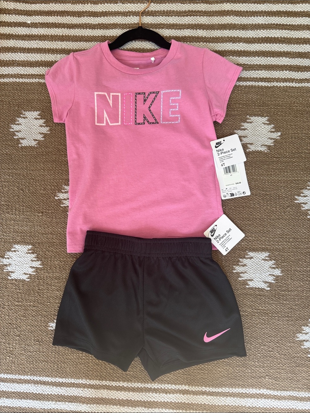 Nike Pink Logo Tee with Black Athletic Shorts